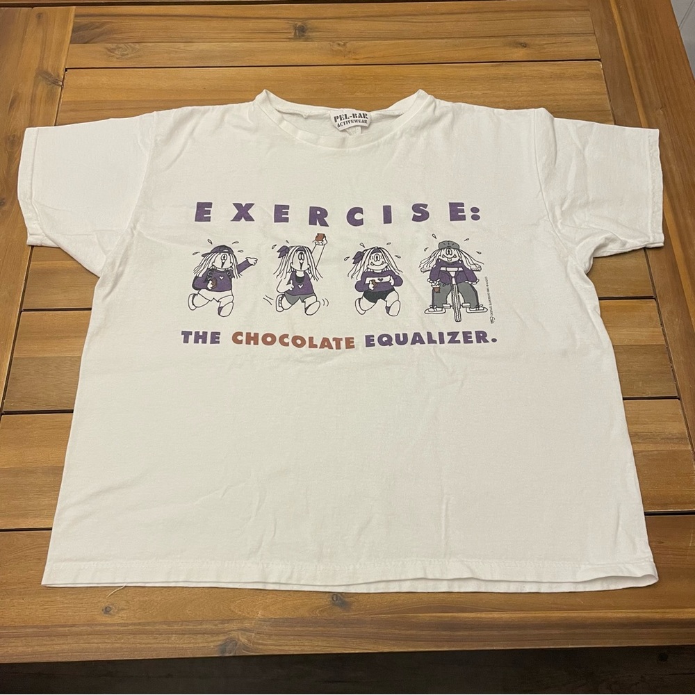 Vintage 90s Women’s Chocolate Equalizer Exercise Workout Cartoon Shirt One Size